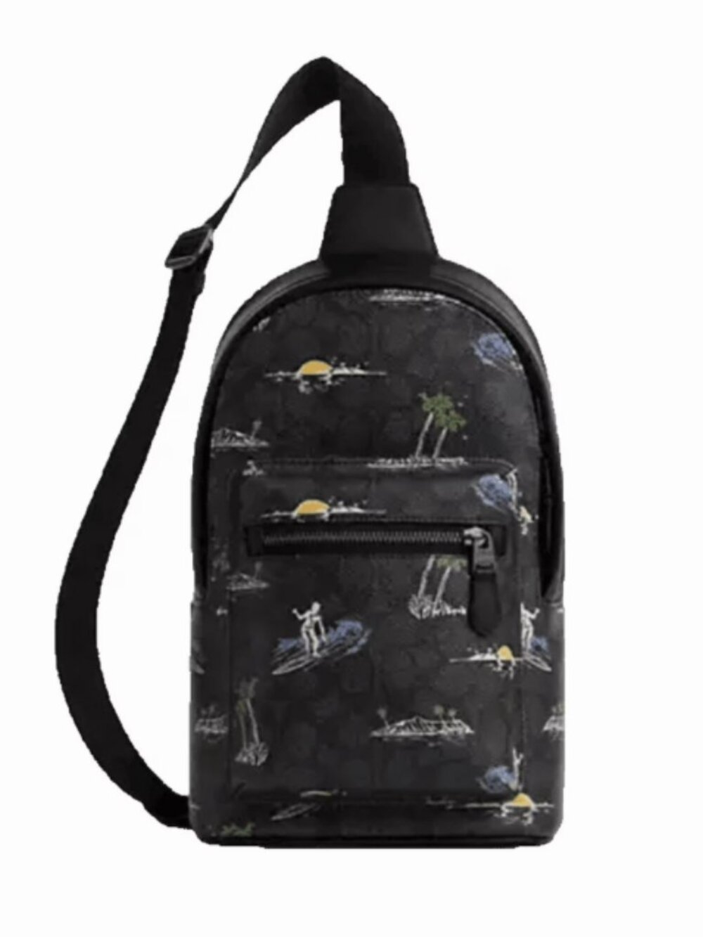 Coach West Pack Sling Bag Charcoal Multi Signature Canvas Surf Print NWT - Picture 2 of 14